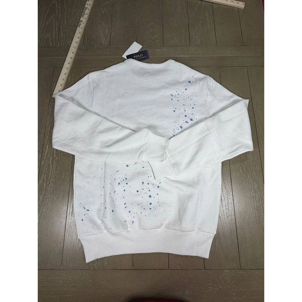 Polo Ralph‎ Lauren Sweatshirt Mens Small White Tie Dye Splatter Crewneck Logo